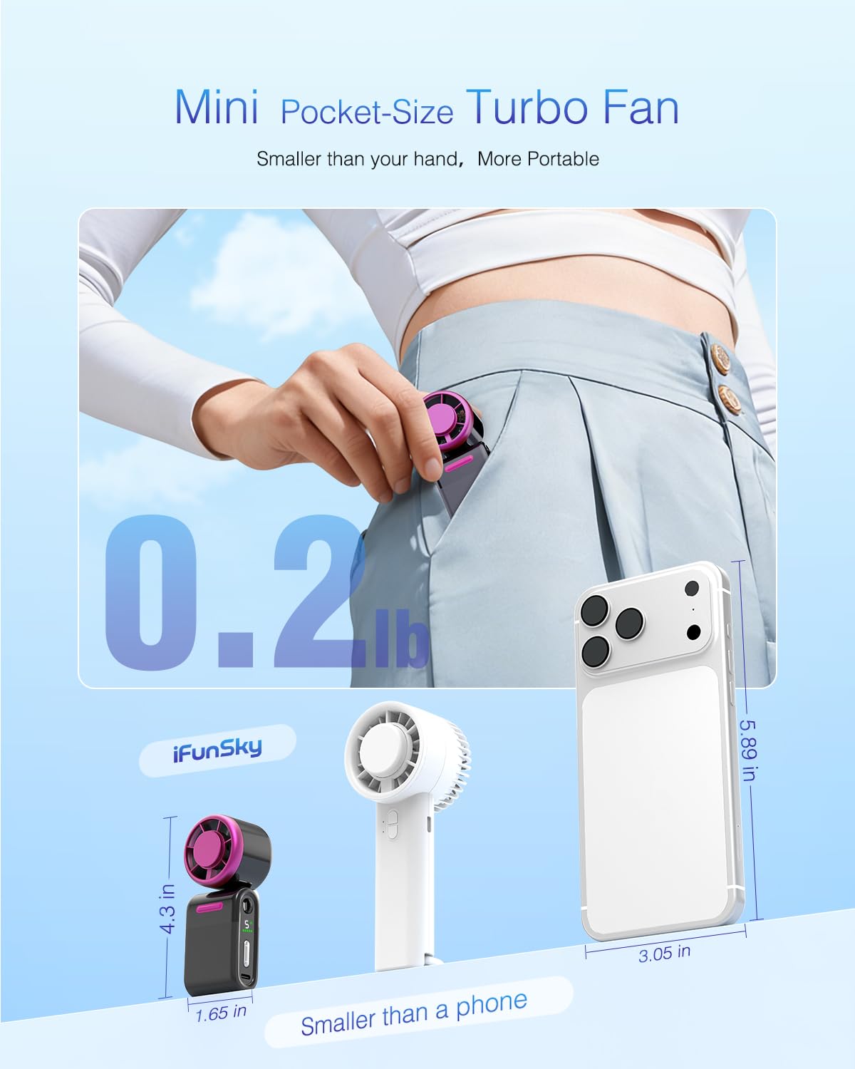 iFunSky mini fan operates quietly with steady airflow