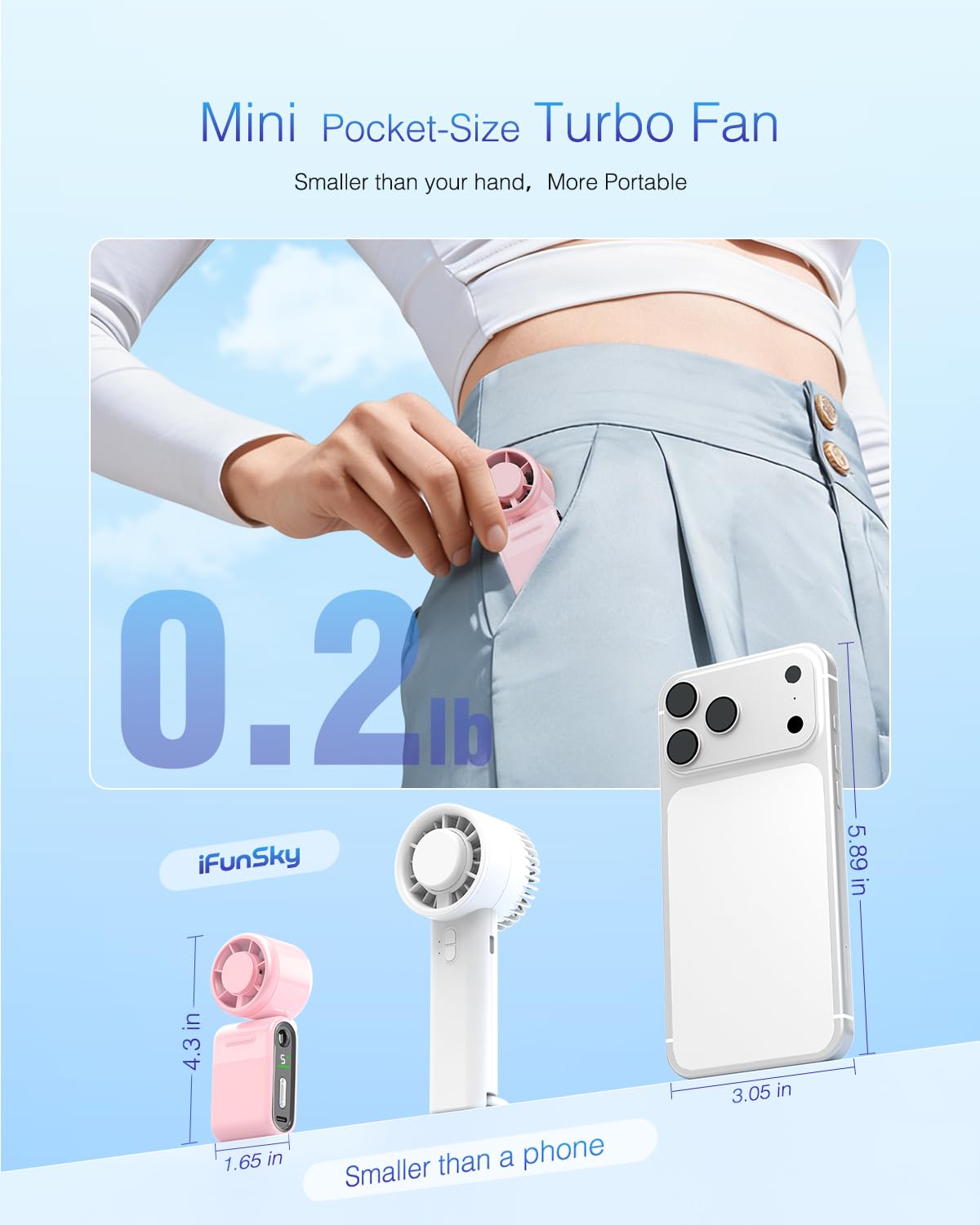 iFunSky pocket-size cooling fan ideal for travel and outdoors