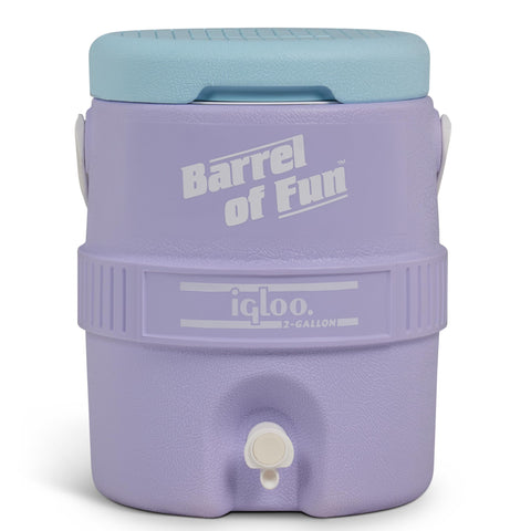 Igloo backyard party scene showcases easy beverage serving.