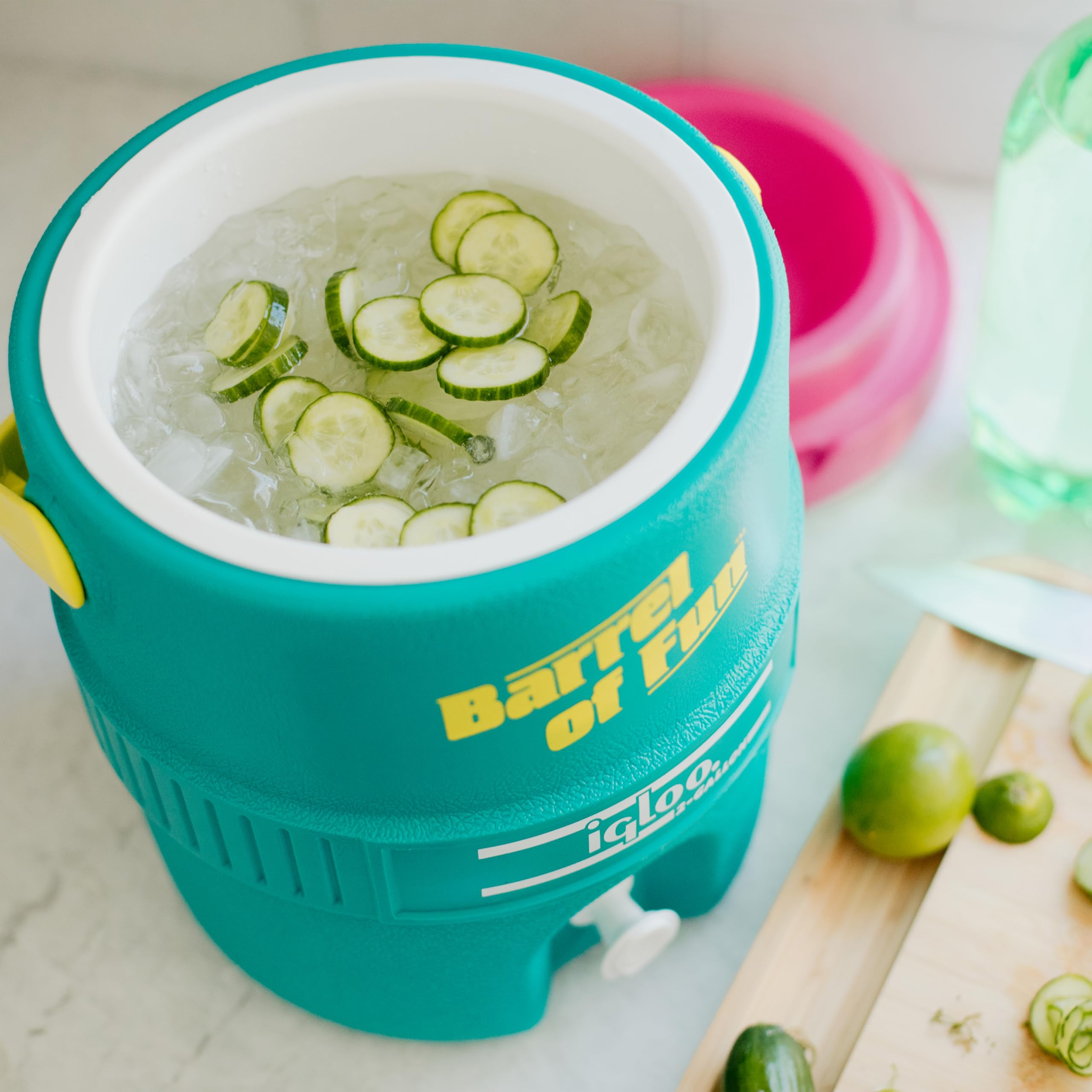Igloo waffle-top lid doubles as a convenient seat at events.