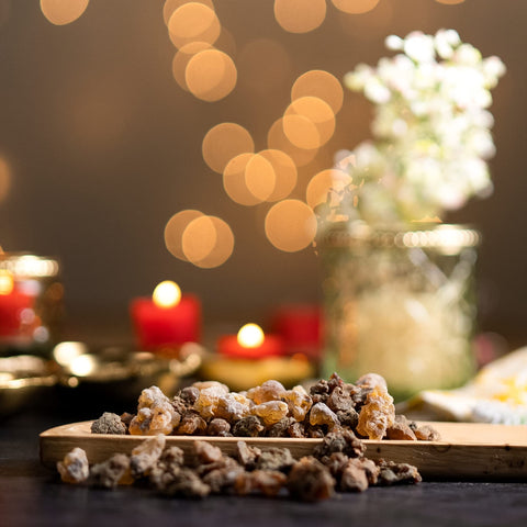 Igneous Frankincense and Myrrh resin on burner for room-warming aroma