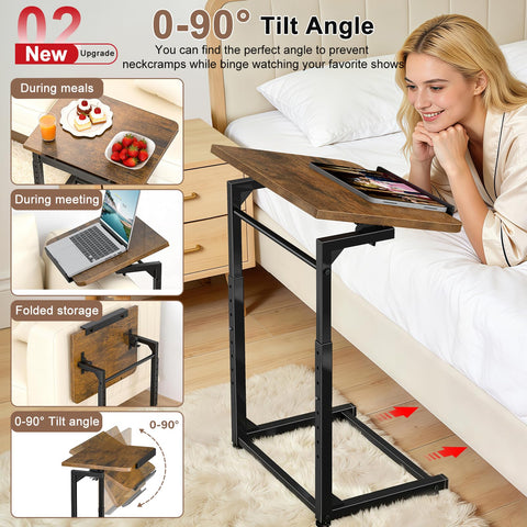 IHAITUN C-shape end table fits beside sofa or bed for tasks.
