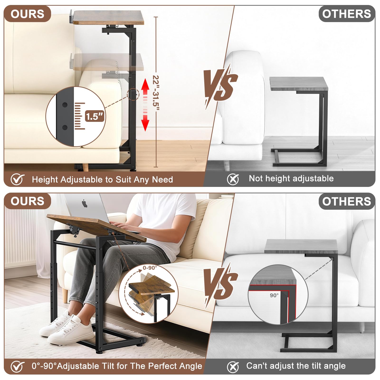 IHAITUN End table with removable phone tablet slot for devices.