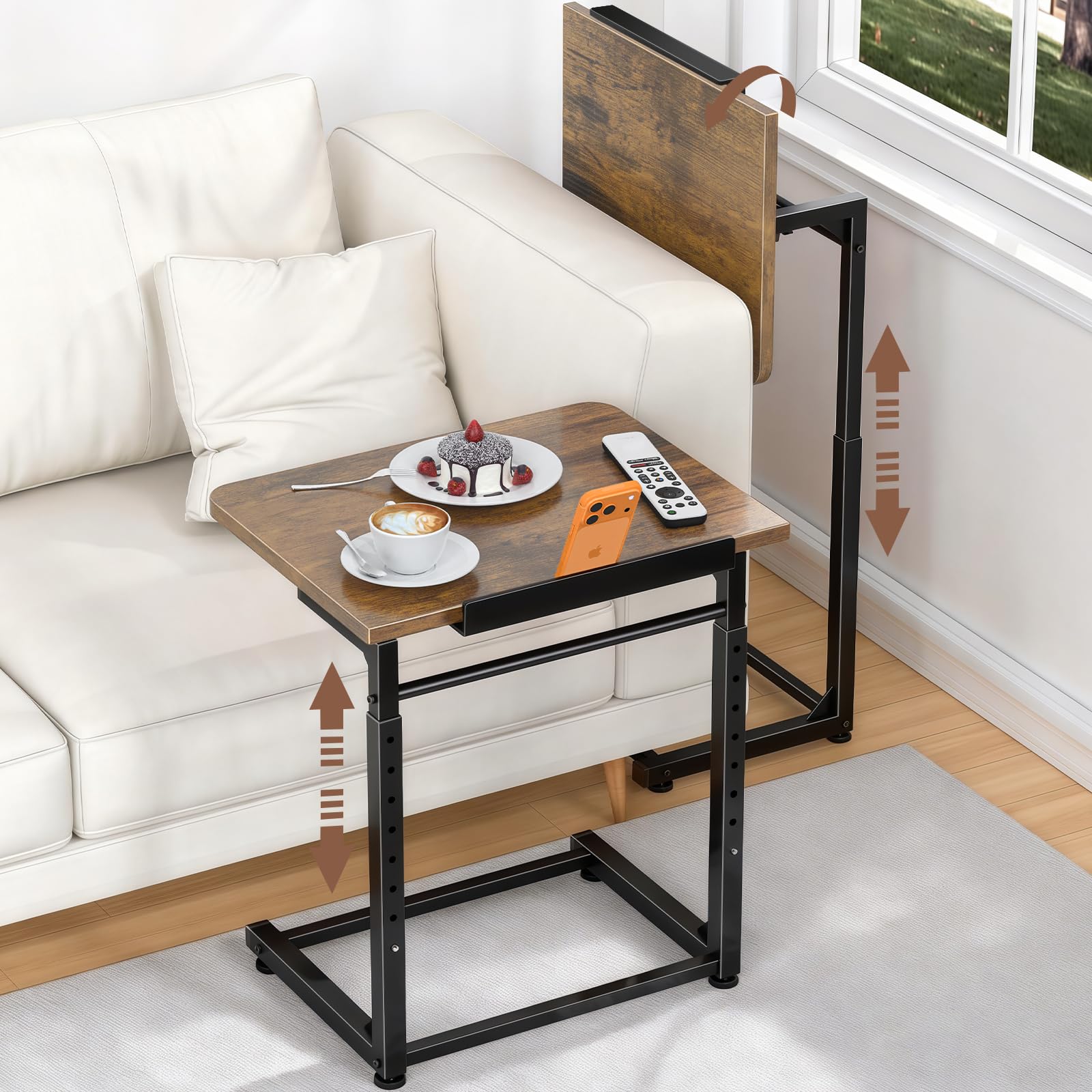 IHAITUN TV Tray Table with 8 level height for adaptable sofa use.