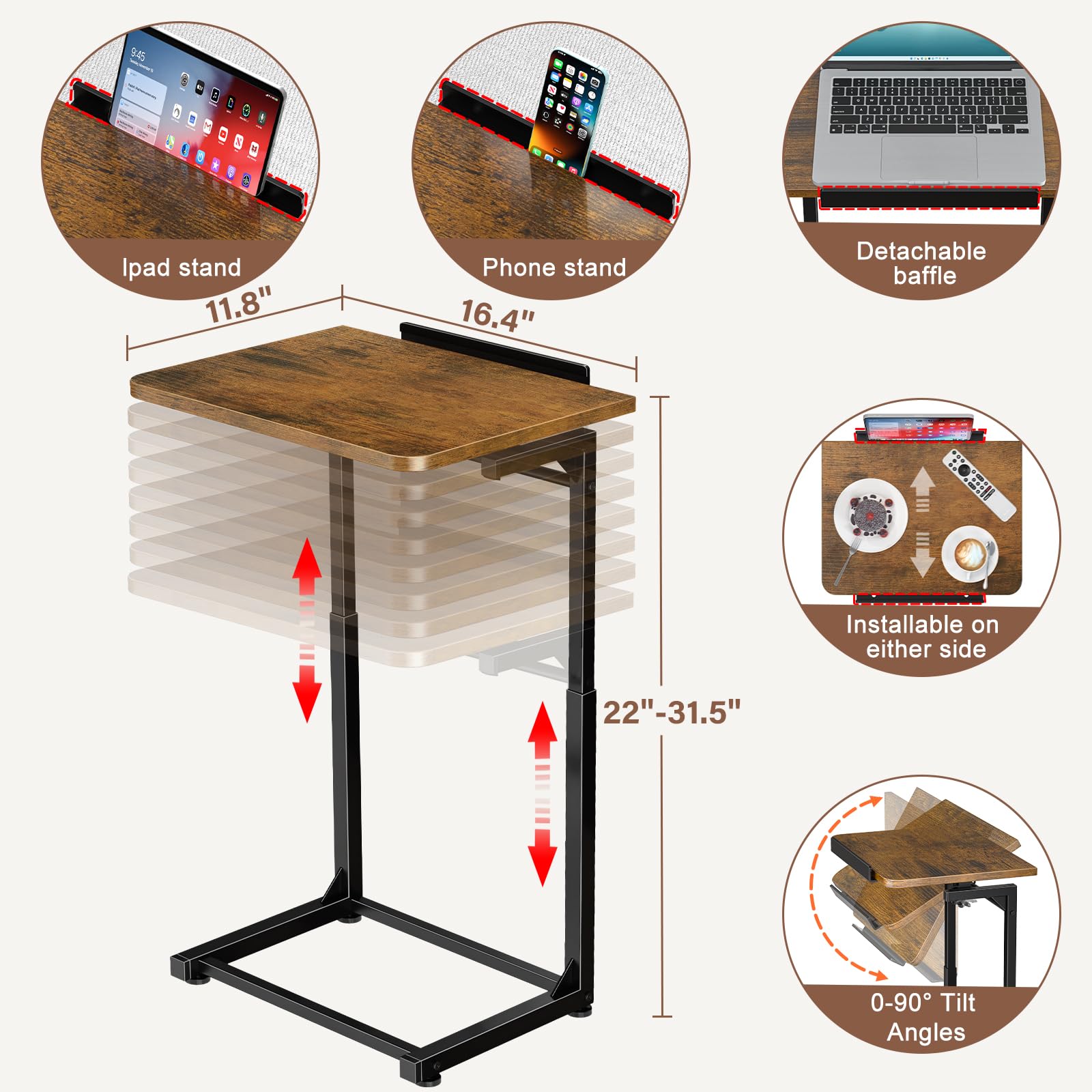 IHAITUN TV Tray Table shown at 90 degree tilt for comfortable viewing.