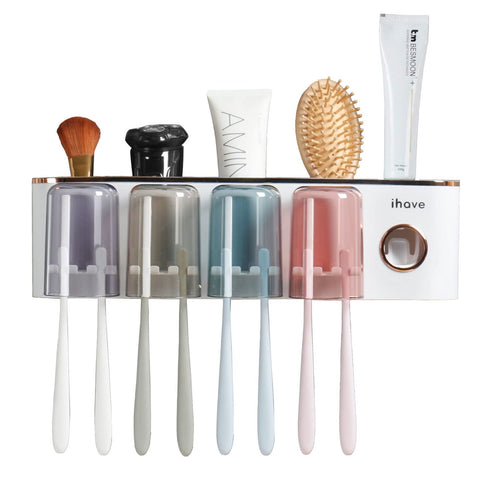 iHave multifunction bathroom organizer consolidates toothbrushes, toothpaste, razors, and more.