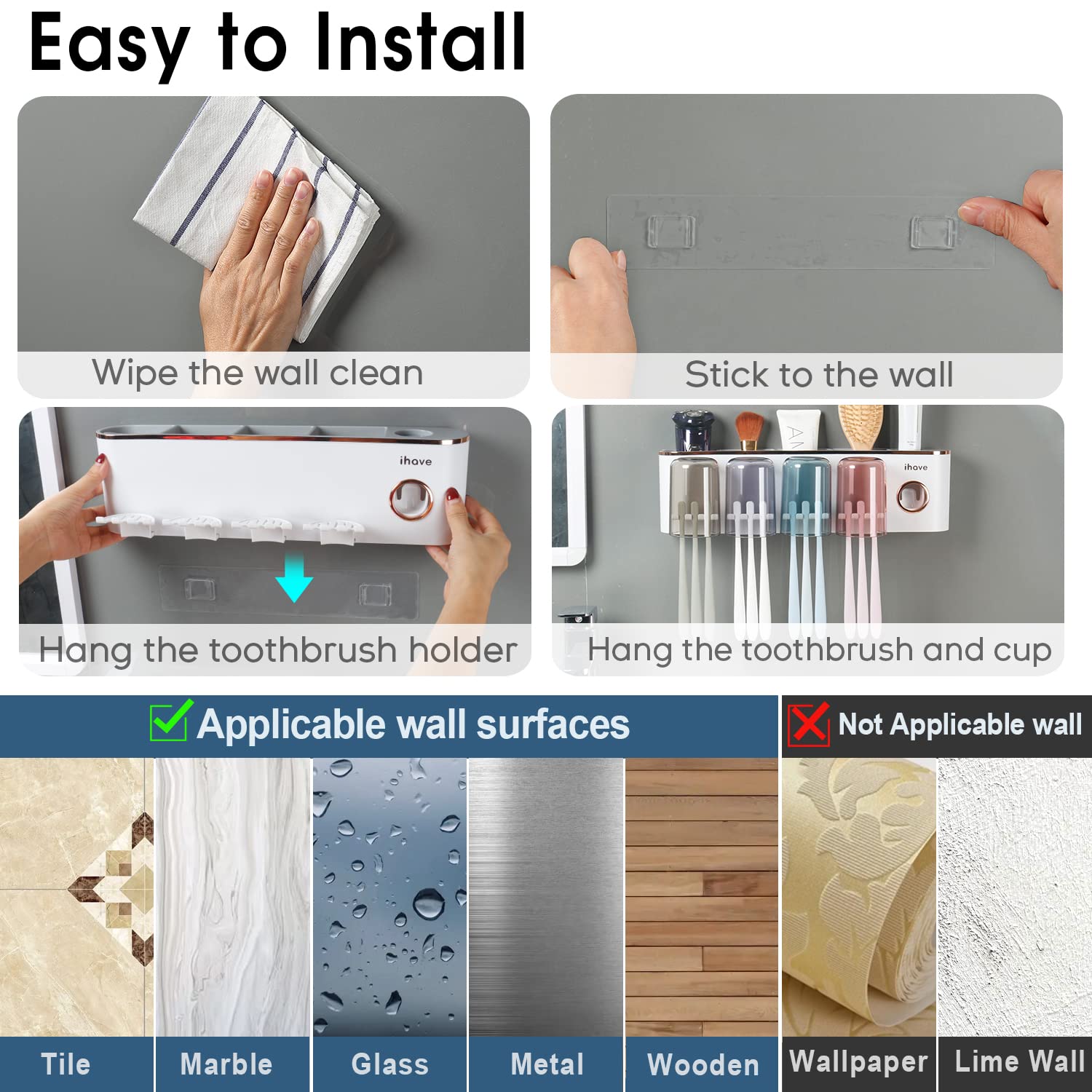 iHave non-marking strip sticks firmly on tile, metal, wood, or glass.