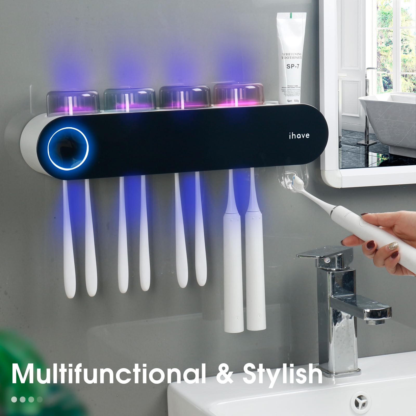 iHave toothbrush holder with 4 cups keeps multiple brushes neatly separated