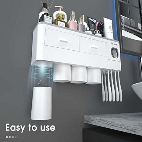 iHave toothbrush holder with two cosmetic drawers for neatly storing toiletries