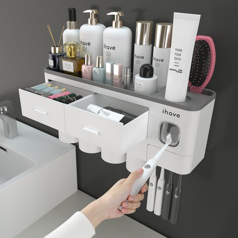 iHave toothbrush holder wall-mount with 4 cups keeps family bathroom organized and tidy