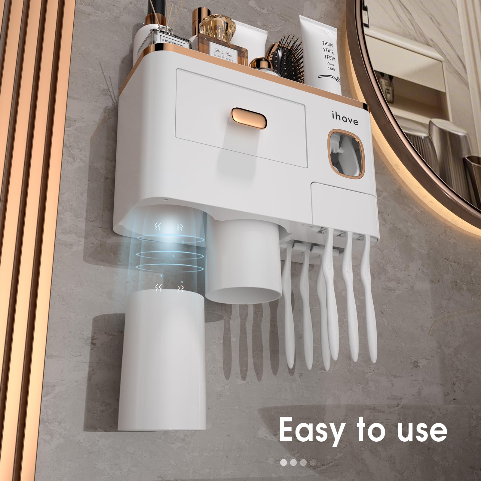 iHave built-in toothpaste dispenser fits standard tubes up to 0.47 inch diameter for mess-free use.