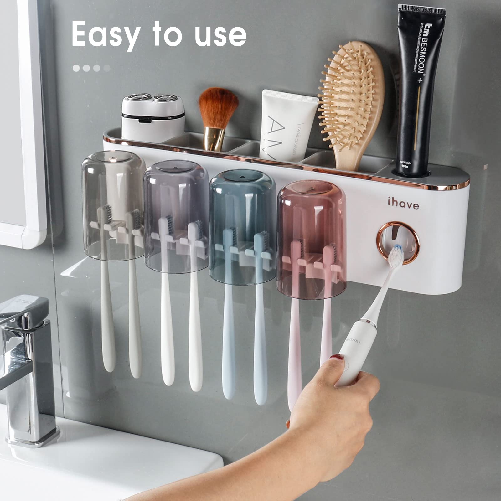 iHave upside-down cups design minimizes water contact and keeps bristles dry.