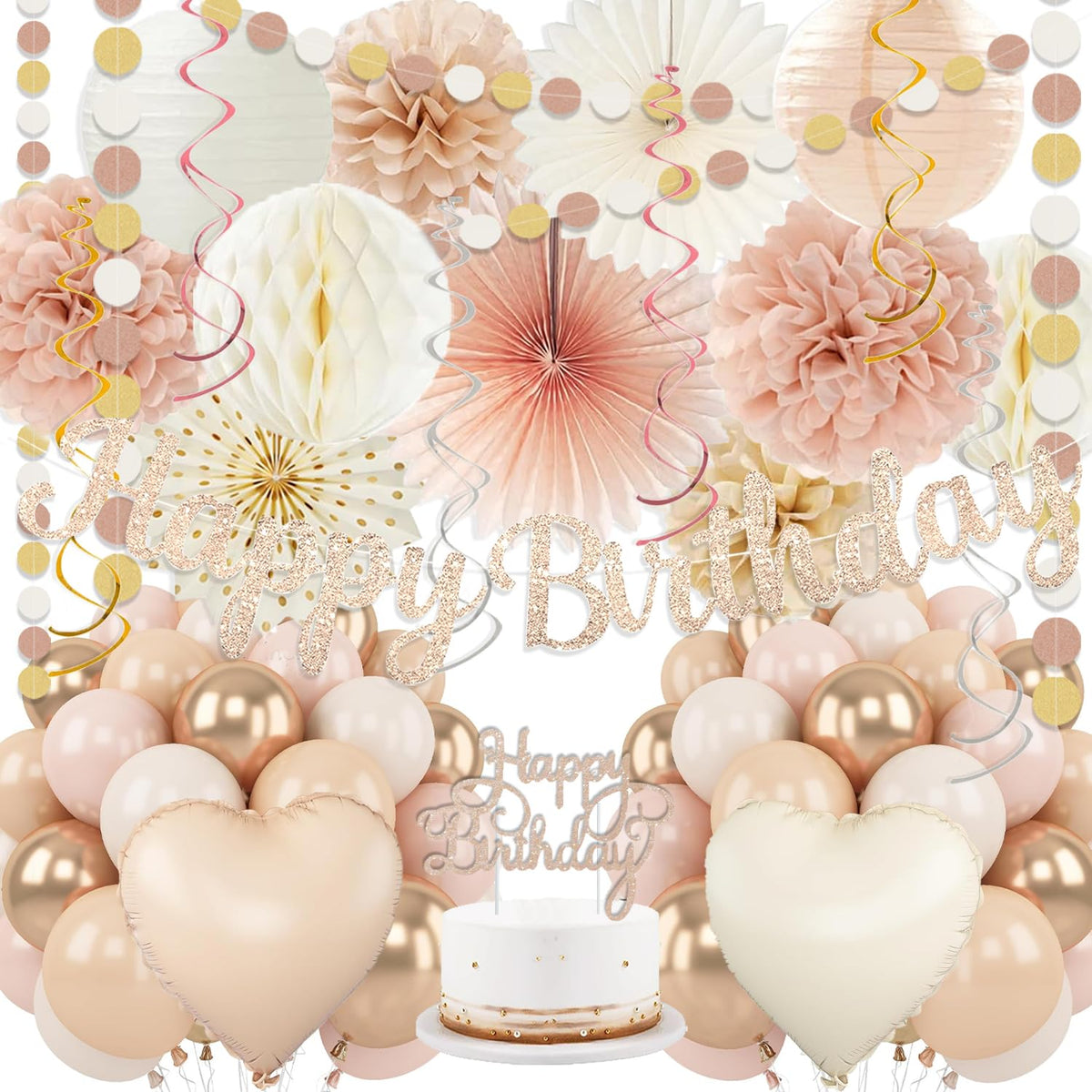 IHEPYQ Champagne-Gold Beige Birthday Banner enhances elegant party ambiance.