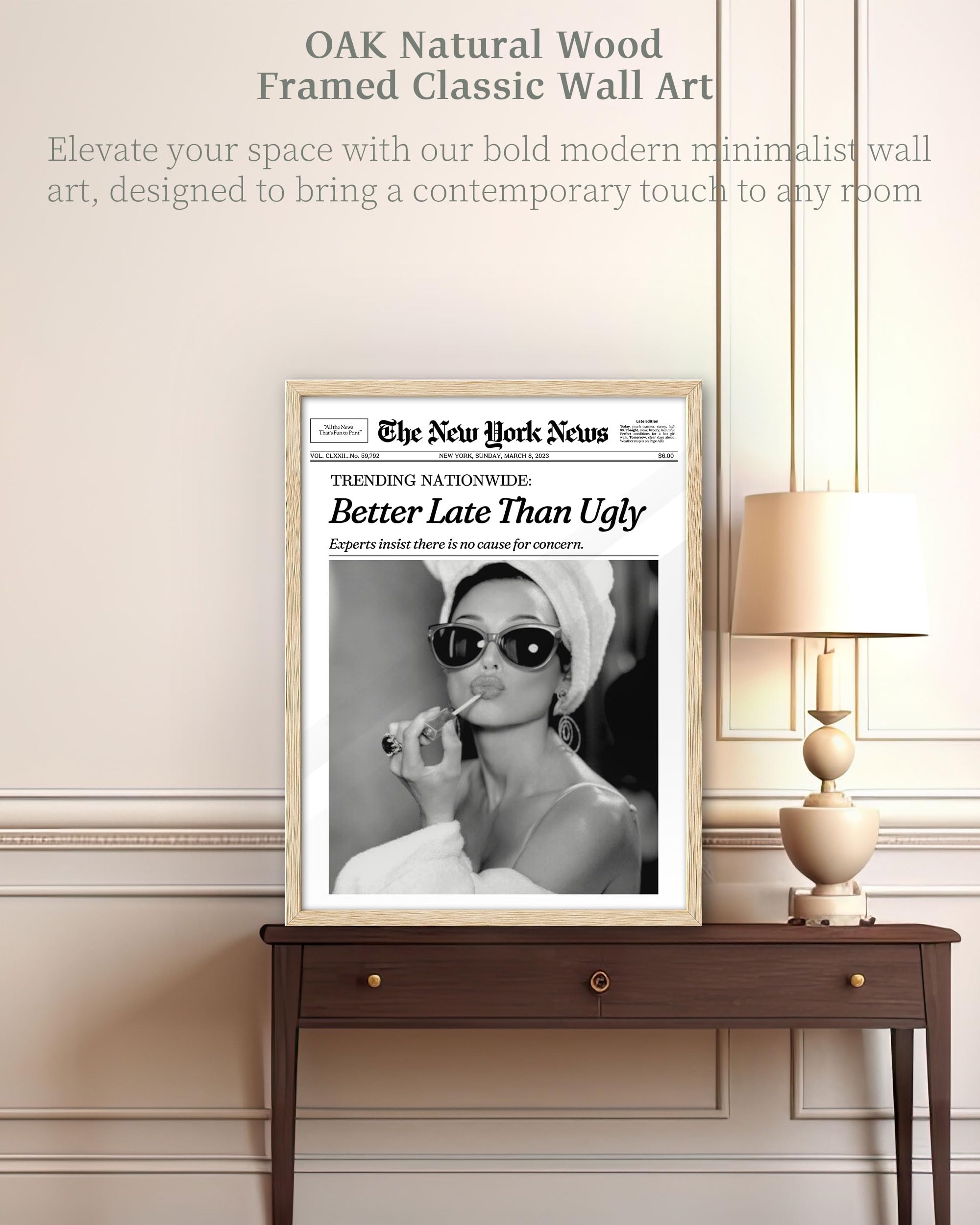ihery natural oak frame close-up showing warm wood tone and timeless charm.