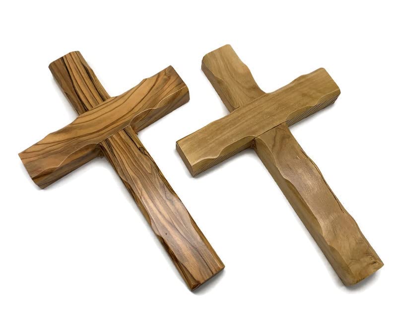 Gift-ready olive wood cross packaging suitable for religious occasions.