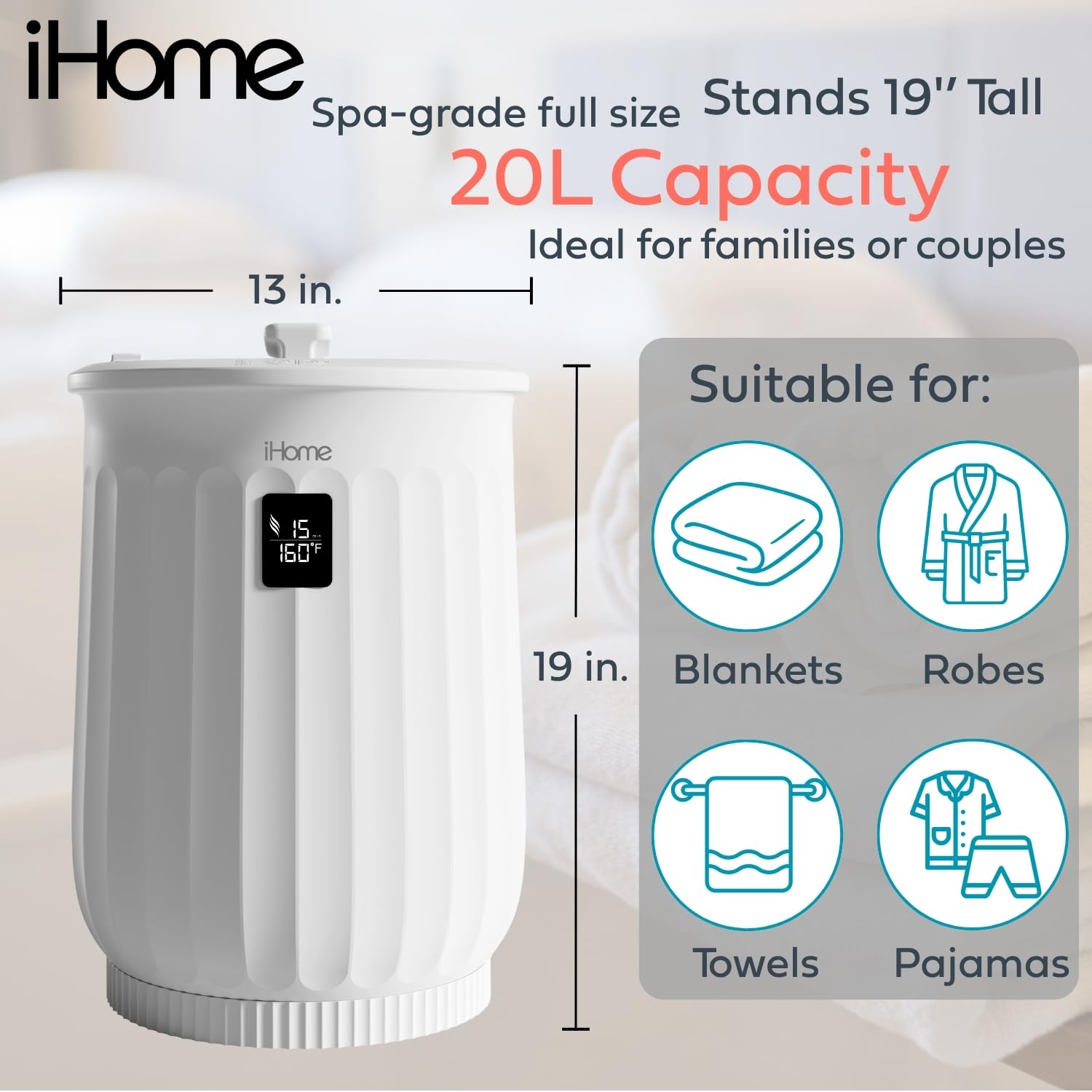 ihome Luxury 20L towel warmer interior view ready to warm towels