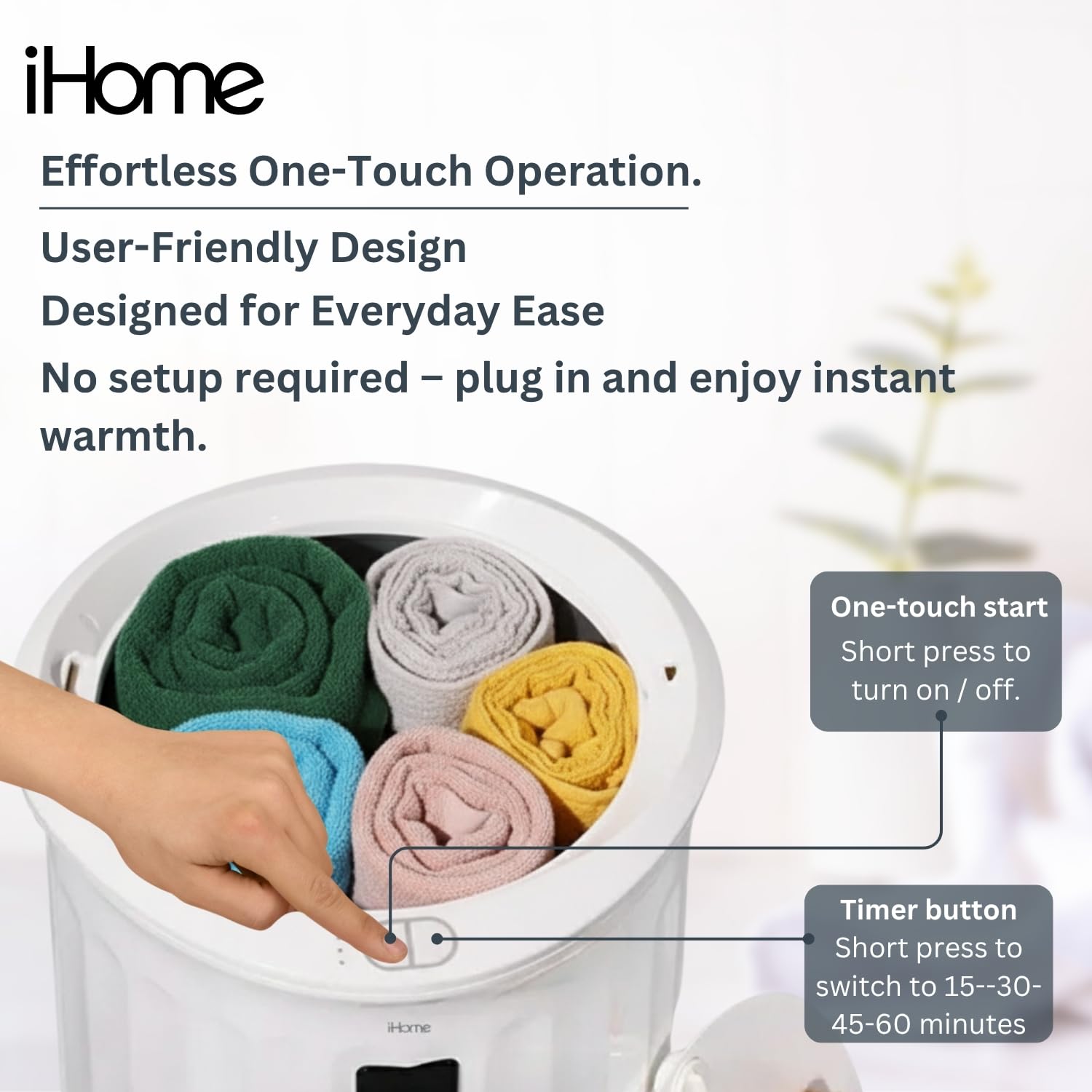 ihome Luxury 20L towel warmer LED display highlights temperature control