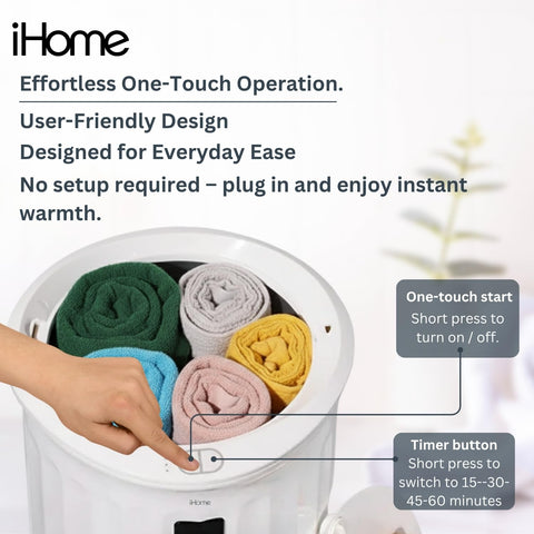 ihome Luxury 20L towel warmer LED display highlights temperature control