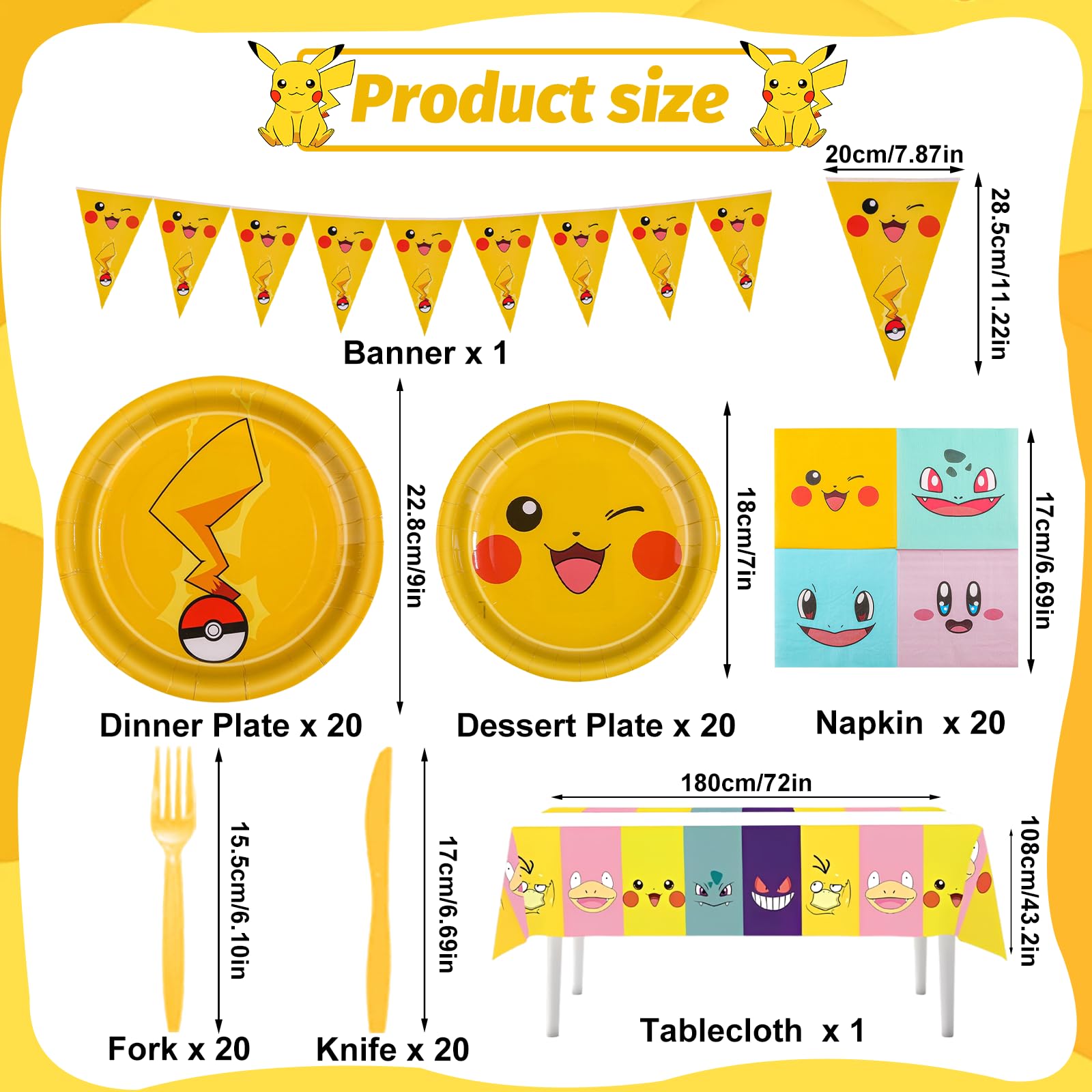 IIDEA Pikachu dessert plates 7-inch for sweet treats and quick setup.