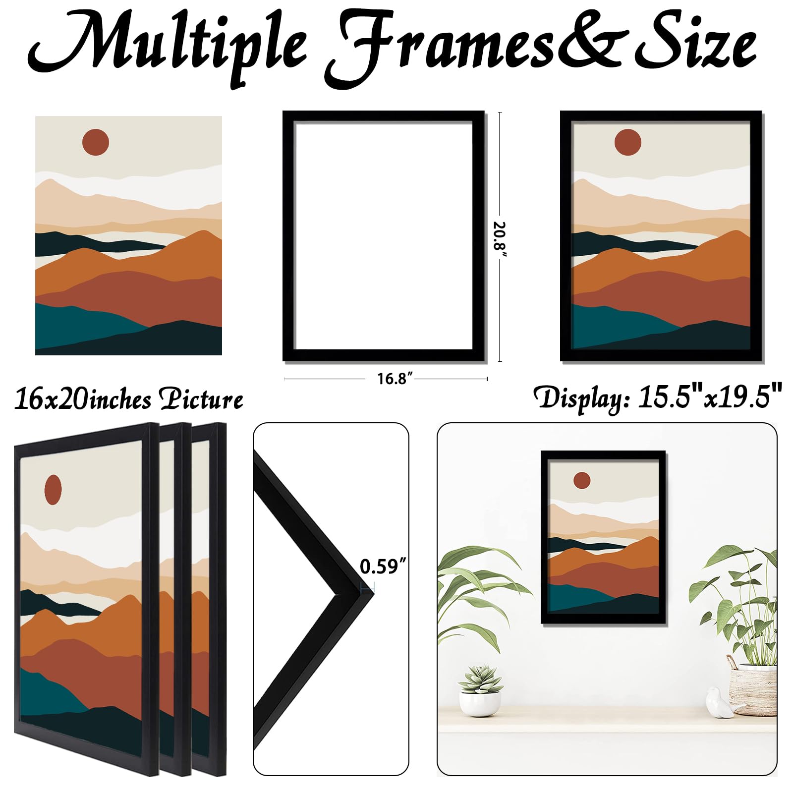 ijuerybai Black 16x20 frame set 3 back: lightweight and simple loading.