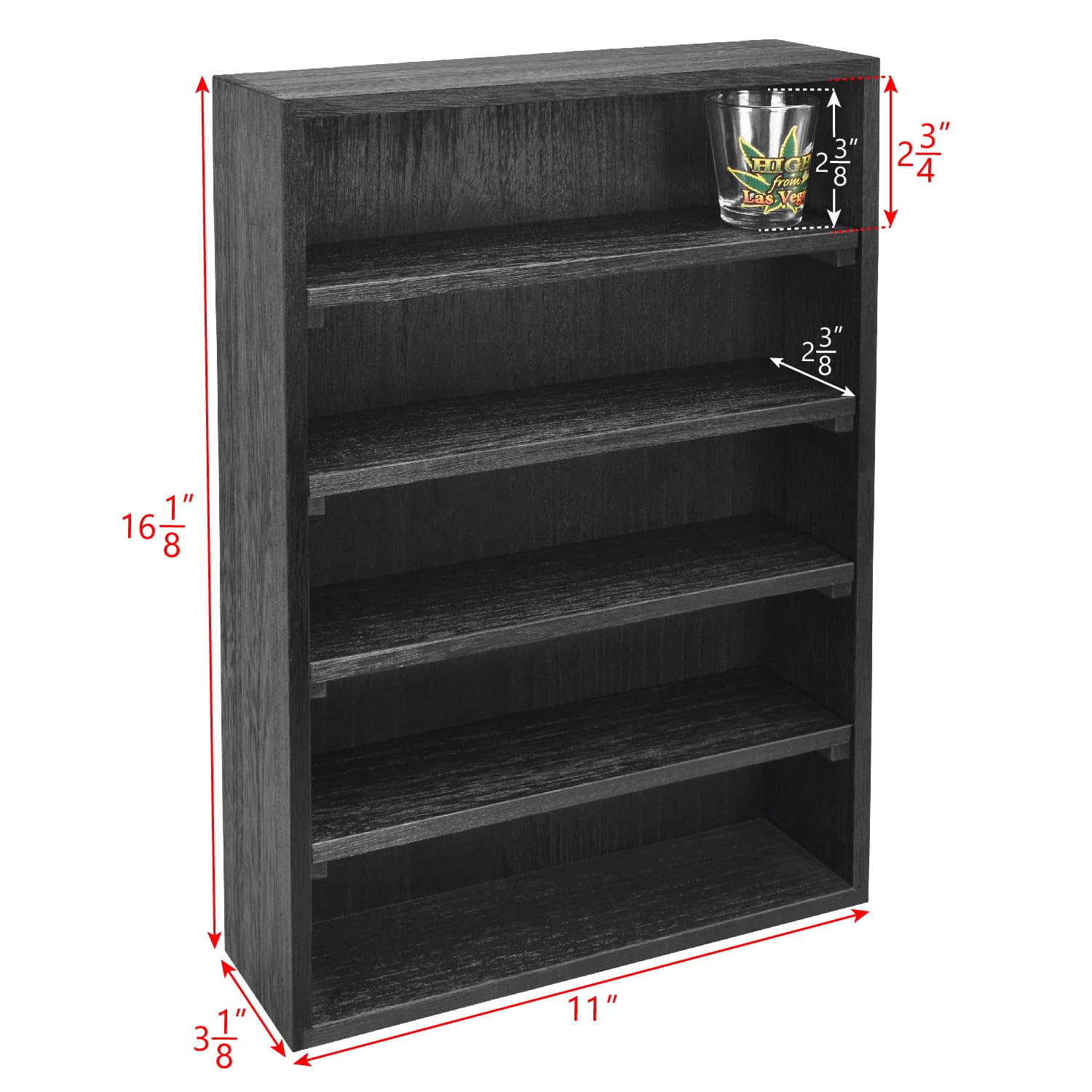 Ikee Design wooden wall-mounted display rack front view shows versatile organization