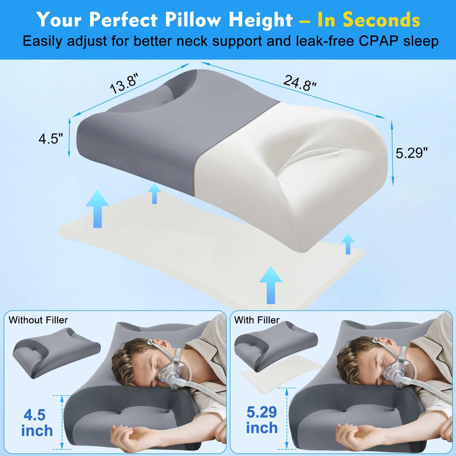 IKSTAR CPAP Pillow memory foam core with breathable cover for soft, pressure-relieving support.