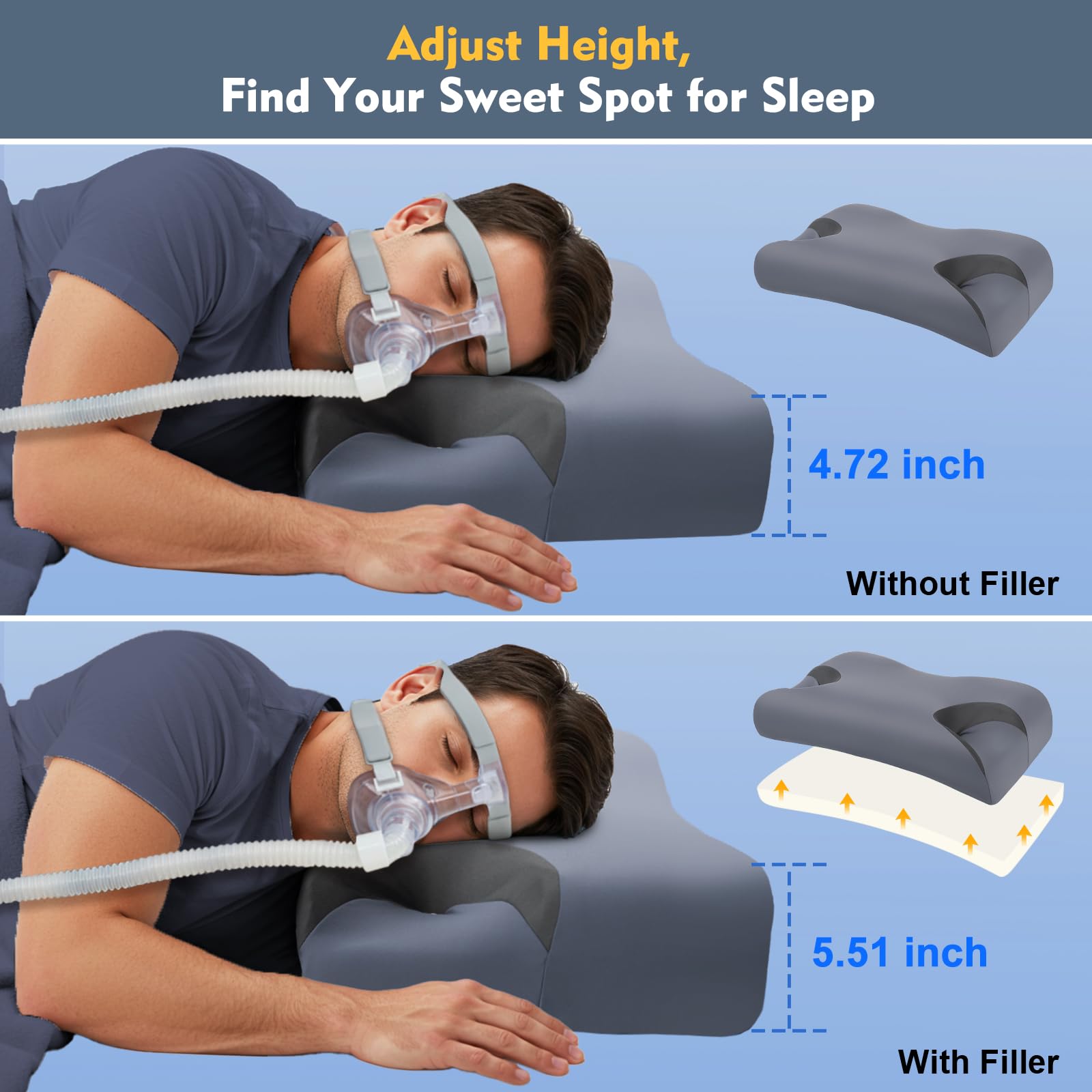 IKSTAR CPAP pillow showing neck support with memory foam contour