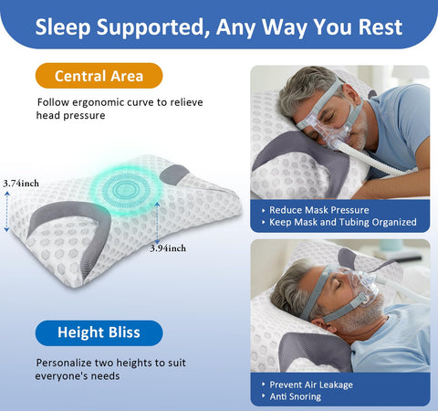 IKSTAR CPAP pillow side-sleeper-friendly profile supports alignment for side and back sleep.