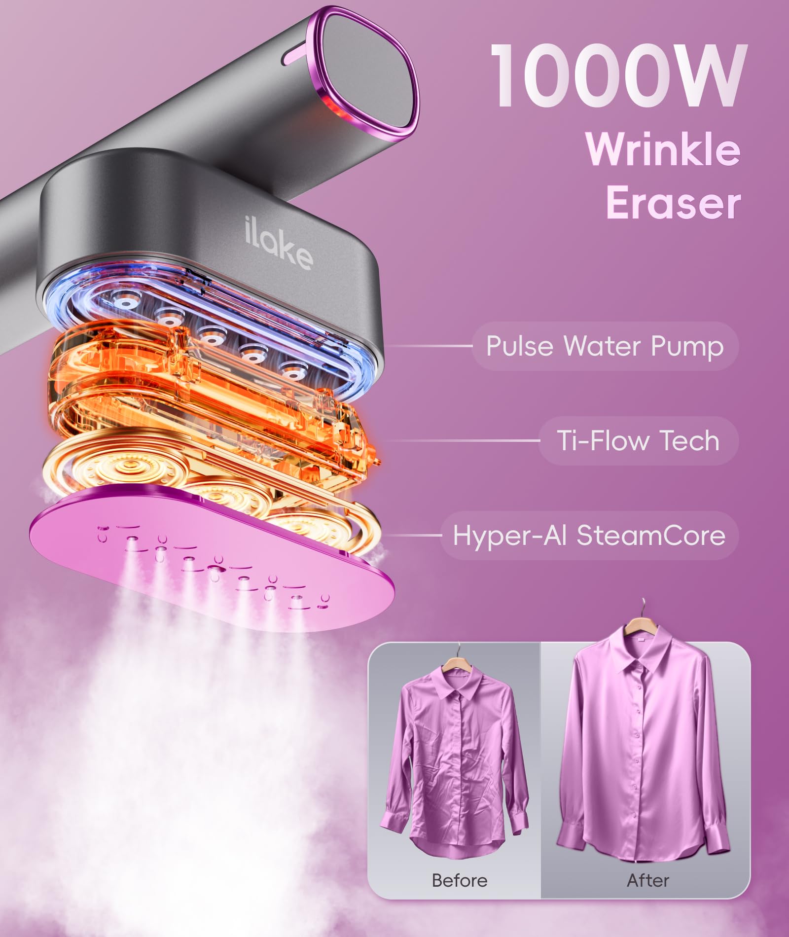Ilake iLAKE 120ml detachable tank supports up to 10 minutes of continuous steam.