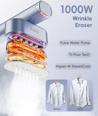 Ilake steamer with 120ml tank delivers continuous steam for multiple garments.