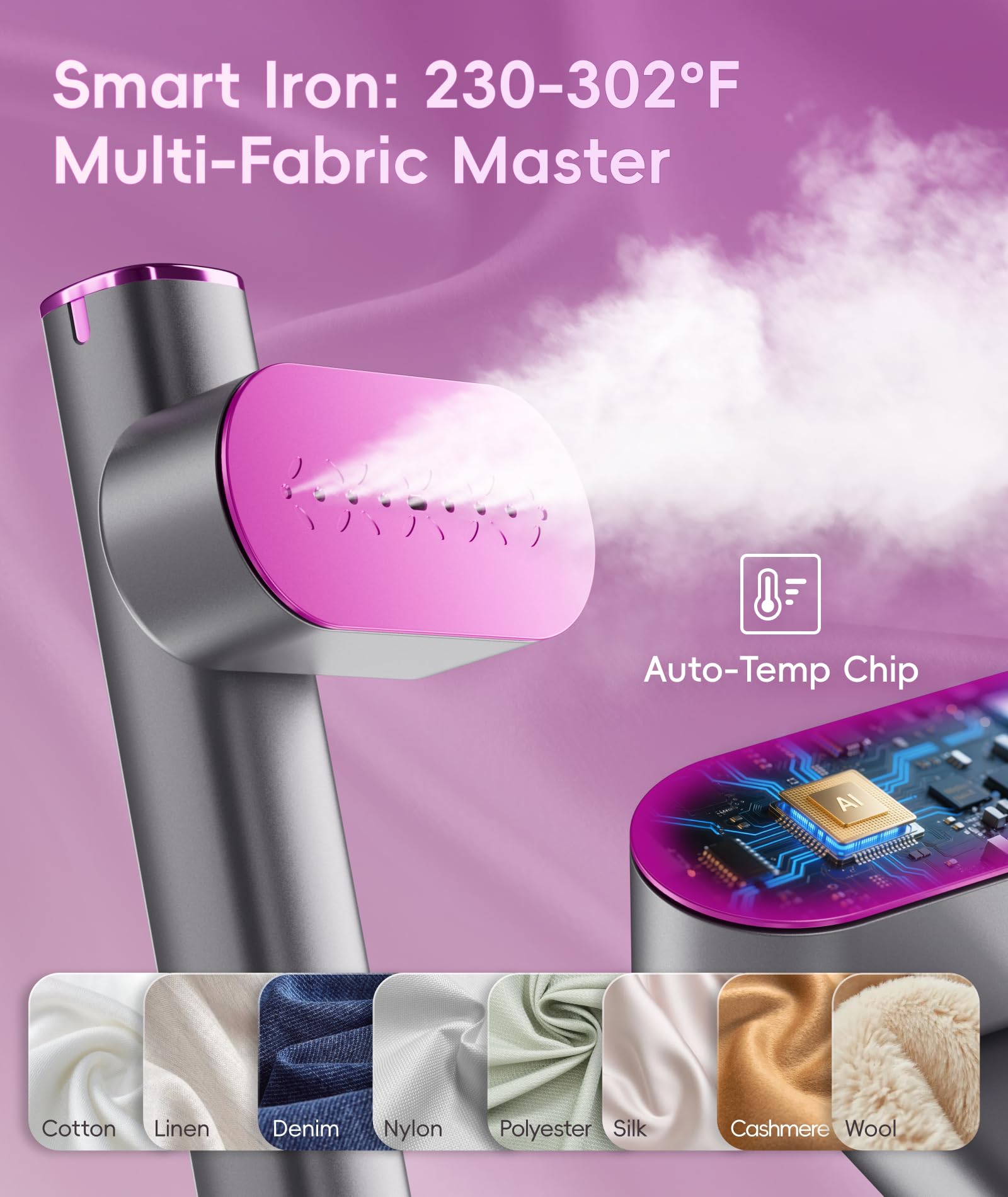 Ilake iLAKE 3-in-1 settings adapt steam or dry heat for fabrics.