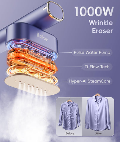 Ilake steamer detachable 120ml tank for quick refills.