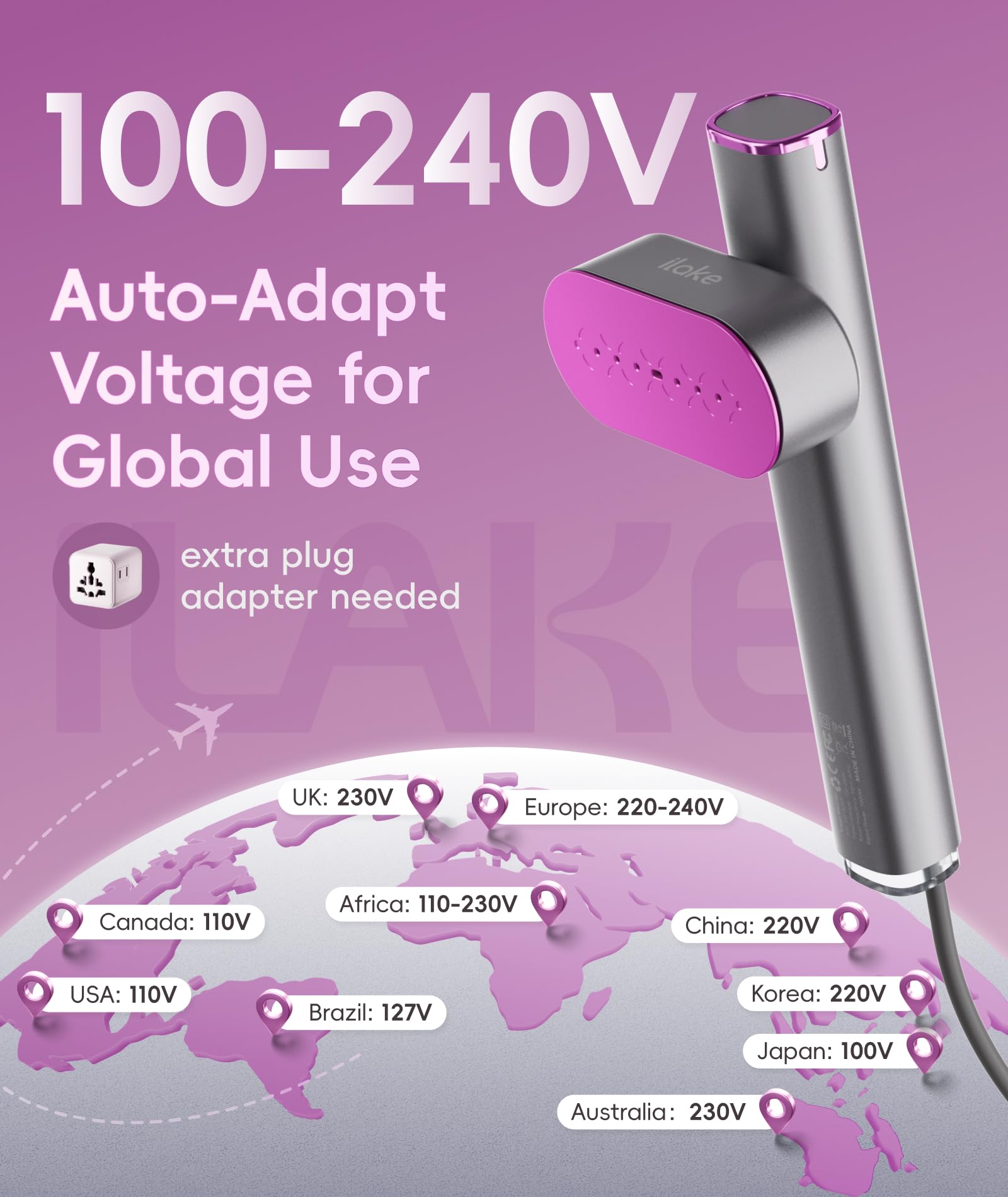 Ilake iLAKE dual-voltage design for global use without a converter during travel.