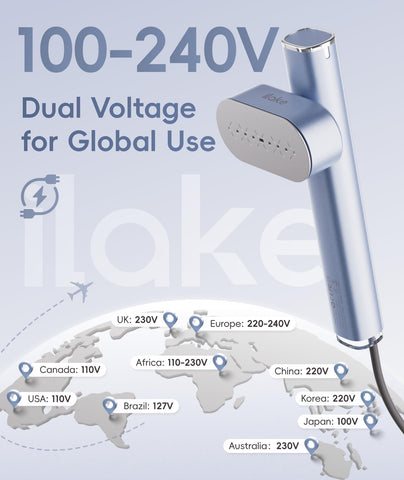 Ilake dual-voltage steamer adapts worldwide for seamless steaming.