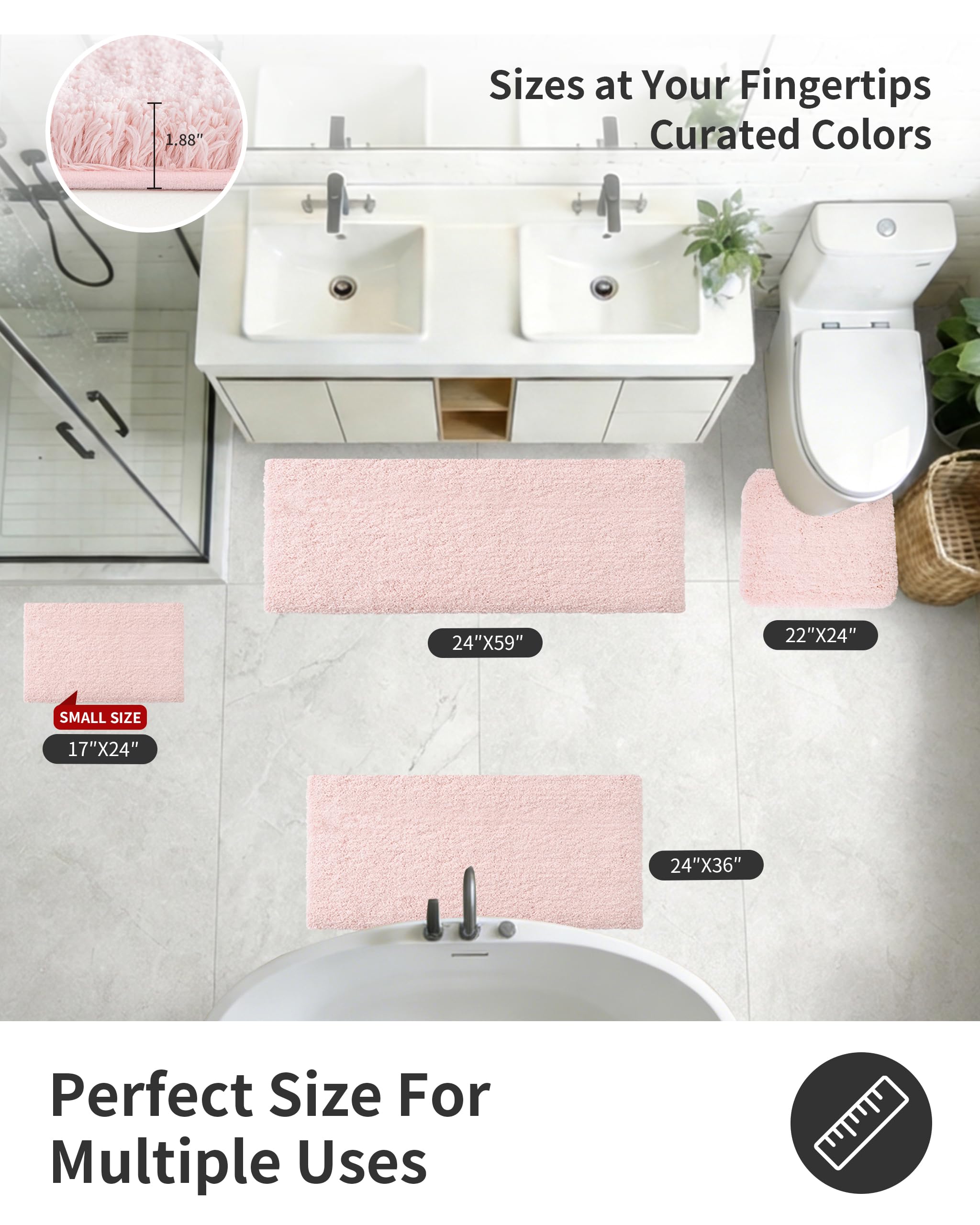 ILANGO pink Christmas bath rug pile close-up highlights ultra-soft fibers