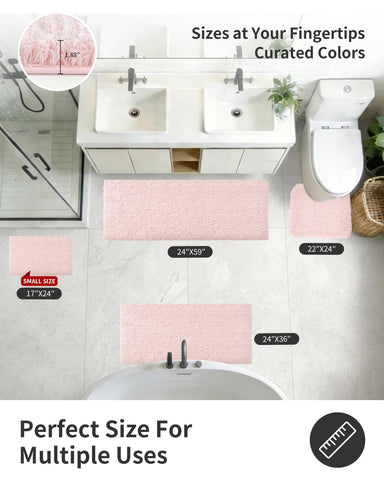 ILANGO pink Christmas bath rug pile close-up highlights ultra-soft fibers