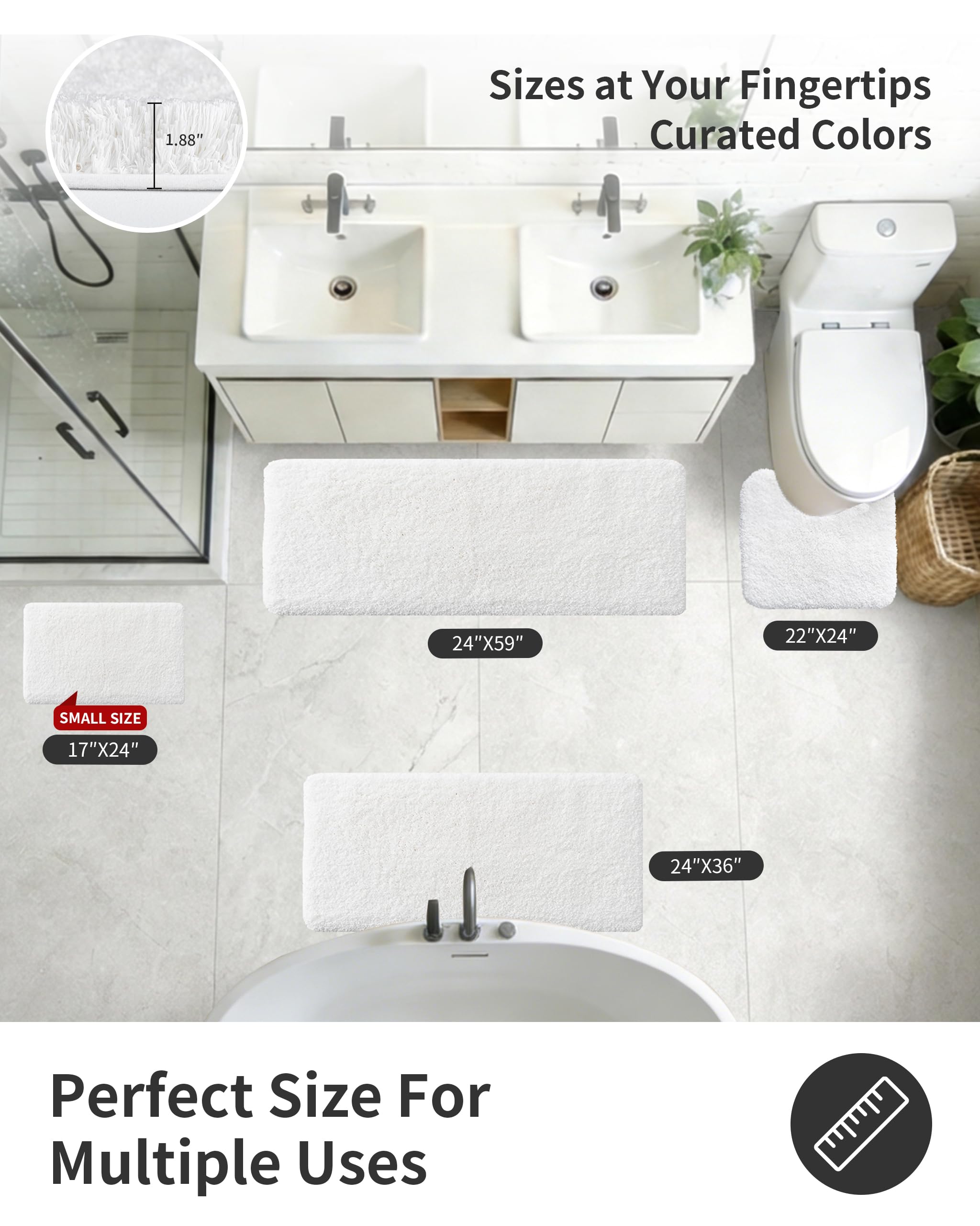 ILANGO white bath rug 36x24 top view shows generous size