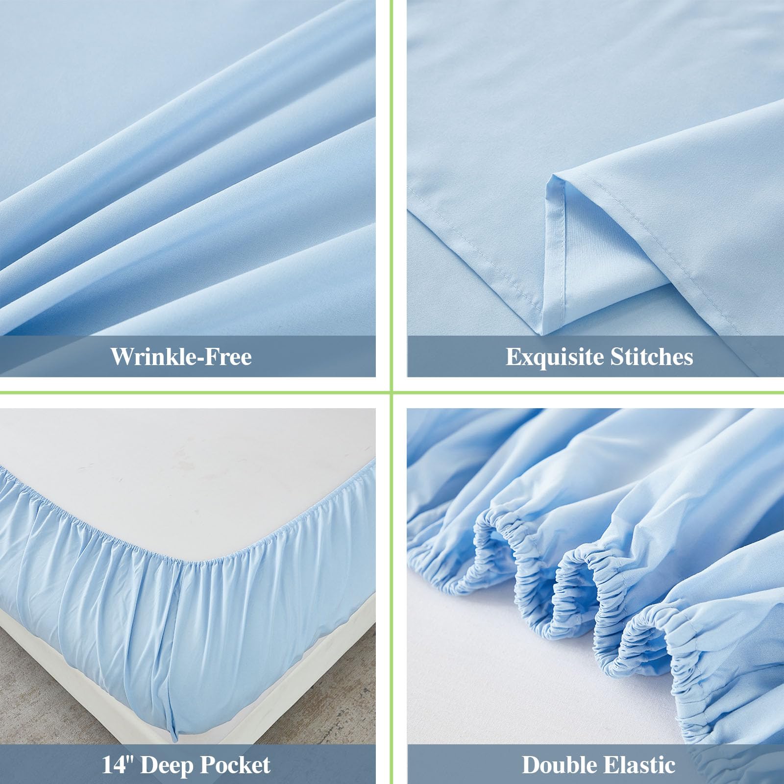 ILAVANDE deep pockets blue demonstrate secure fit on deeper mattresses.