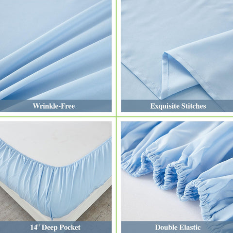 ILAVANDE deep pockets blue demonstrate secure fit on deeper mattresses.