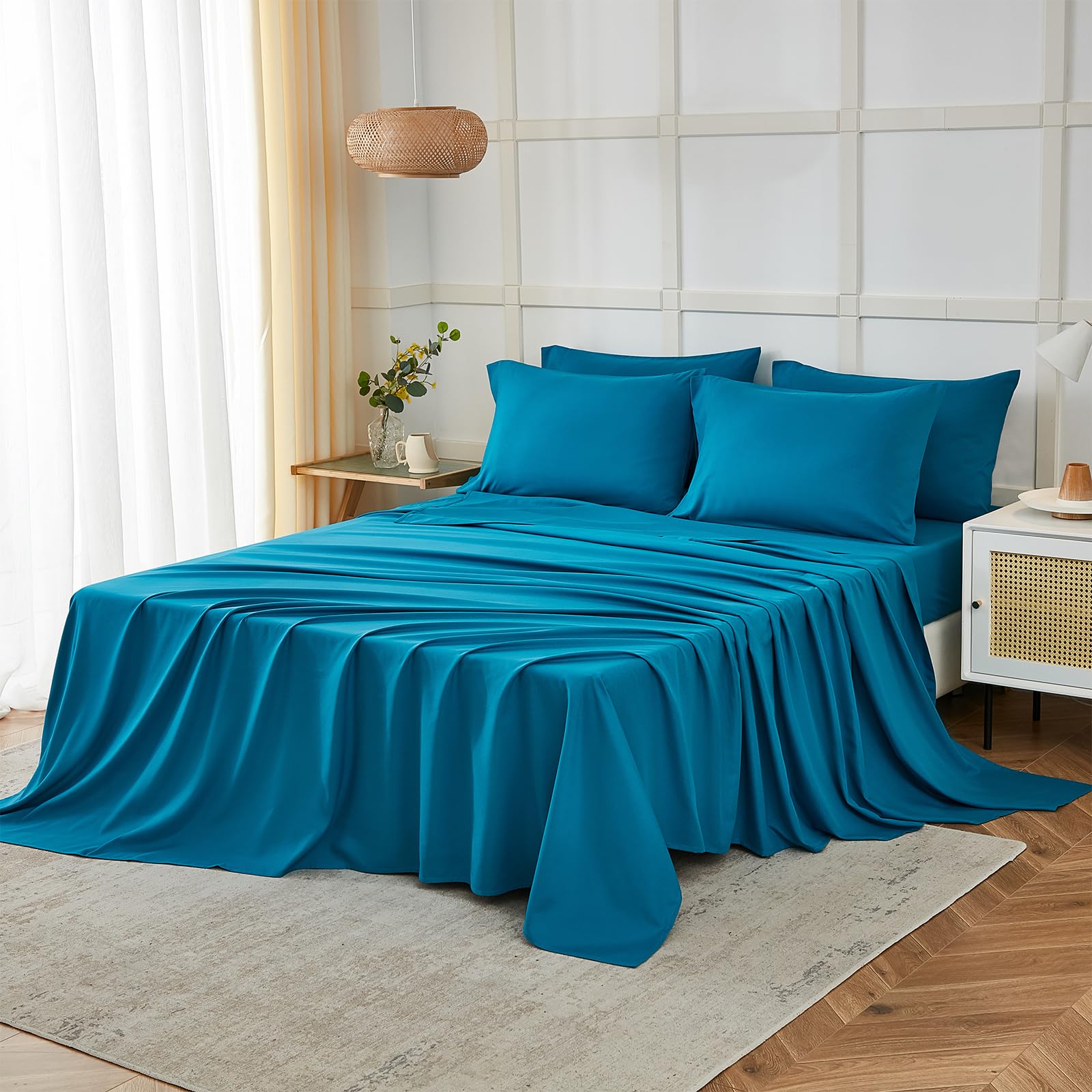 ILAVANDE Teal Queen Sheets deep pocket design fits up to 14 inches