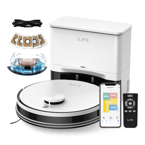 ILIFE A30 Pro robot vacuum at the docking station for hands-free setup