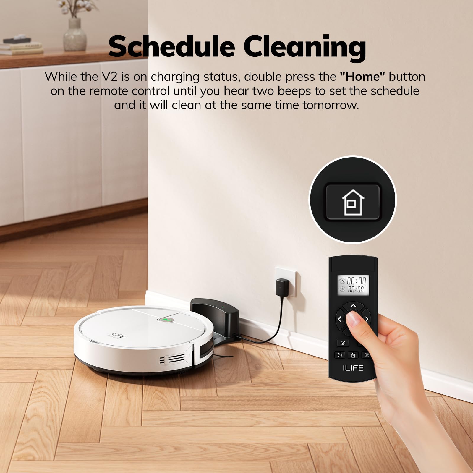 ILIFE V2 automatically cleans and returns to the dock when batteries run low.