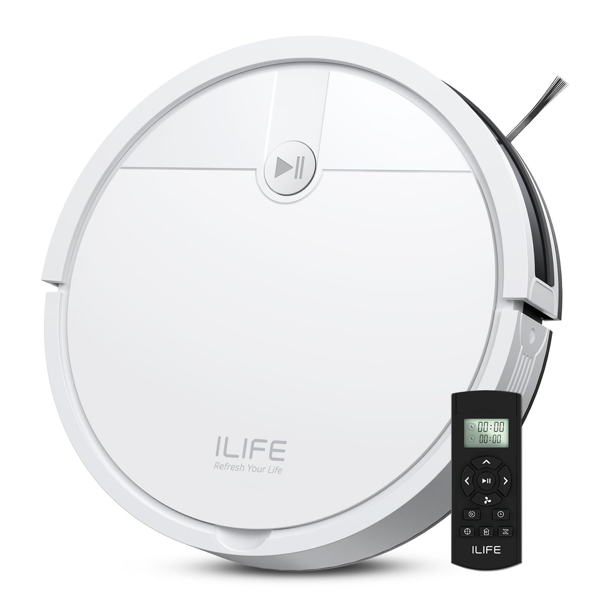 ILIFE V2 with tangle-free suction captures pet hair and debris on hardwood floors for pet owners.