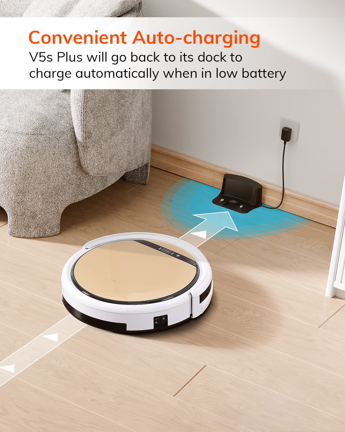 ILIFE V5s Plus climbs a 12mm threshold for seamless room transitions.