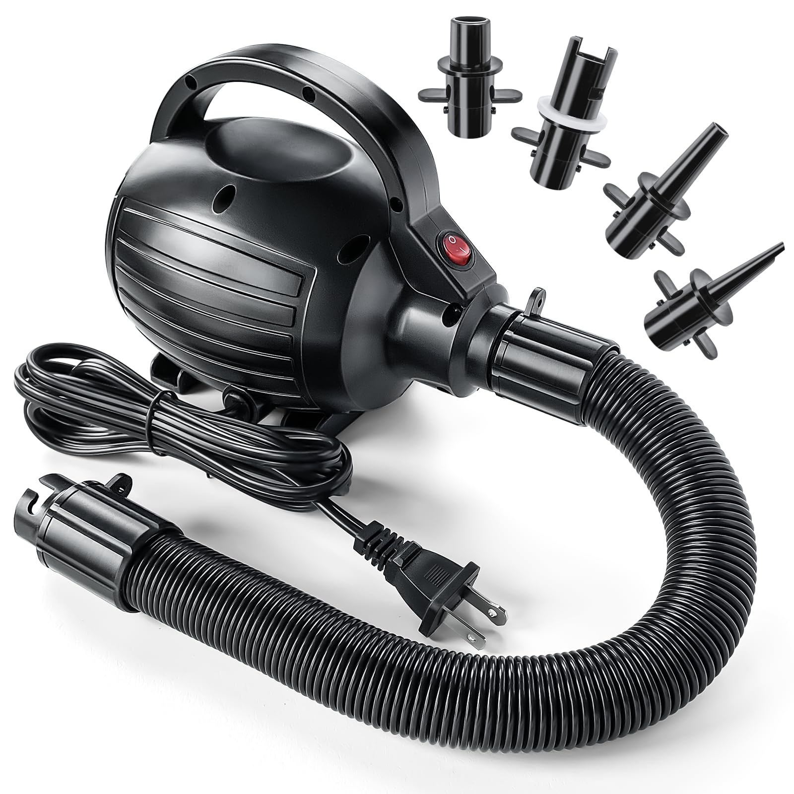 iLink-outer electric air pump front view, compact and ready for quick inflations.