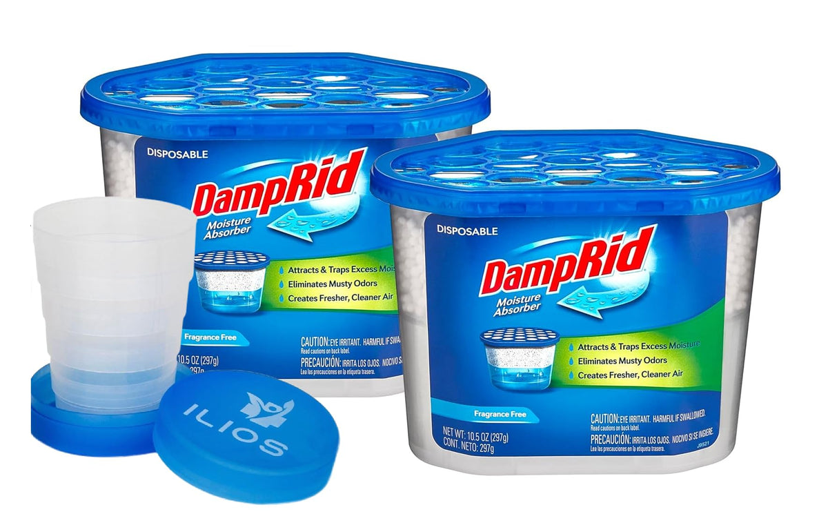 ILIOS Damp Rid bucket fragrance-free design for discreet moisture control.
