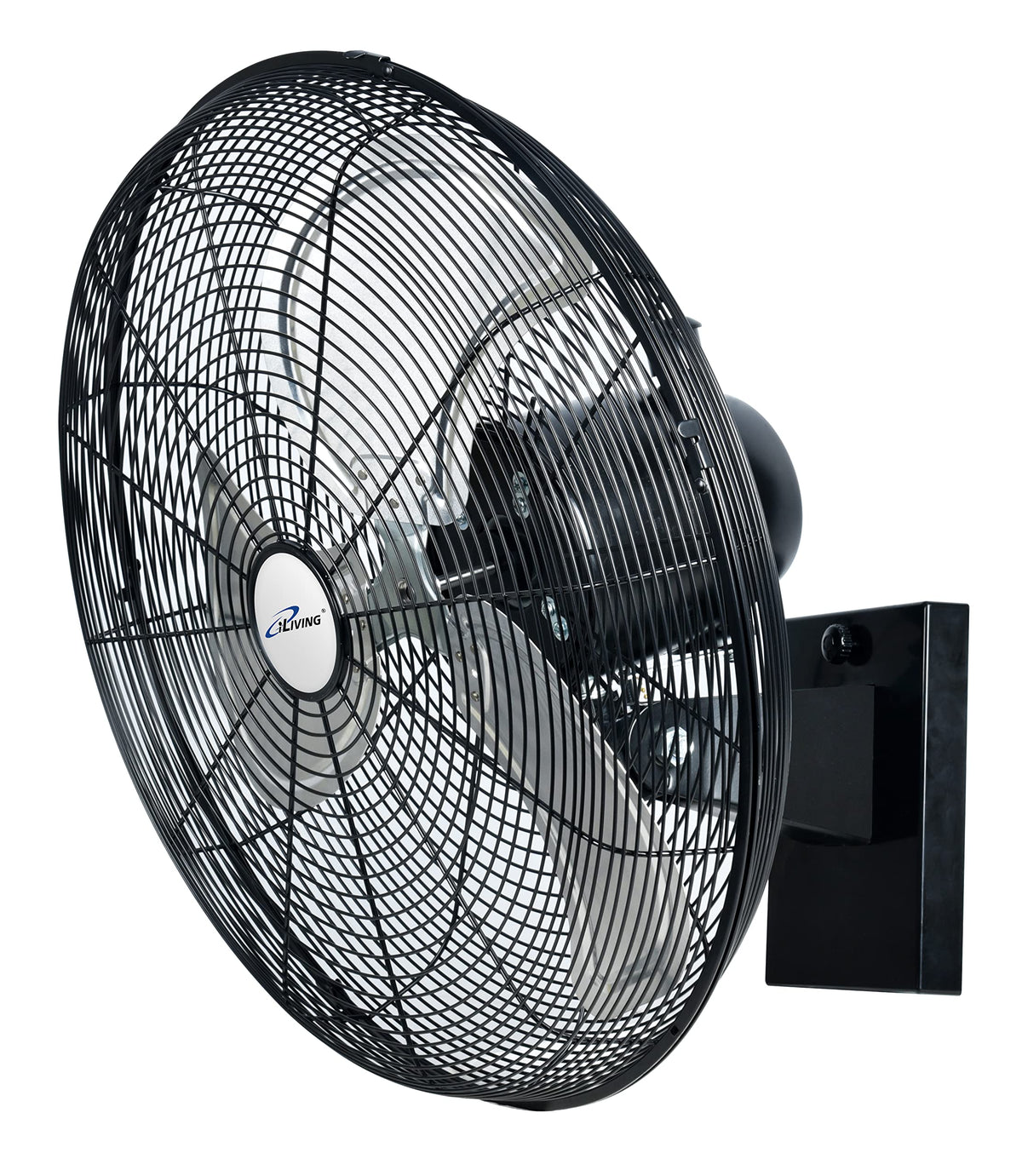 iLiving 18-inch outdoor wall fan front view shows powerful patio airflow.