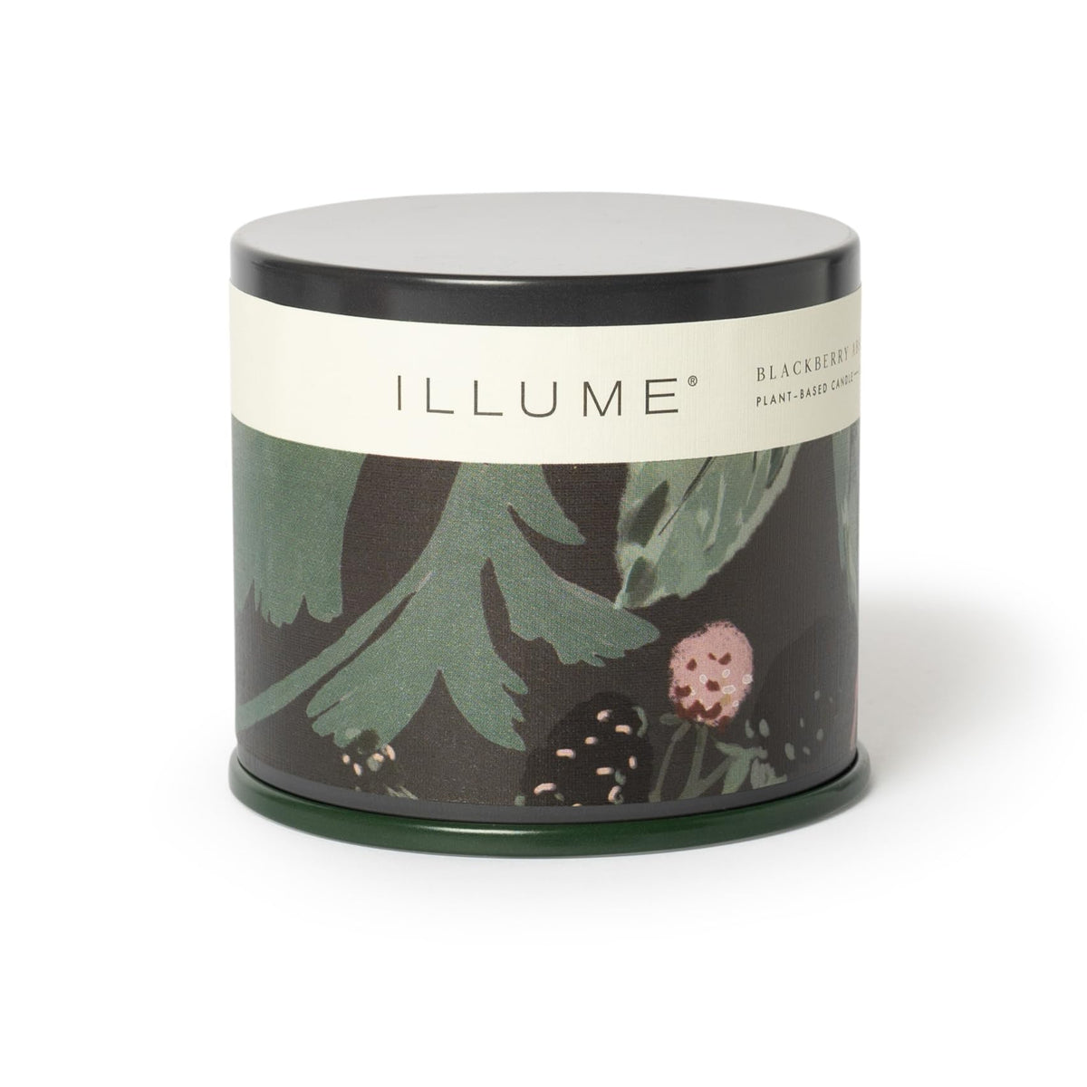 Illume Blackberry Absinthe vanity tin front label view for chic ambiance