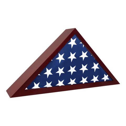 ILOT flag case solid wood with warm mahogany finish for a timeless display