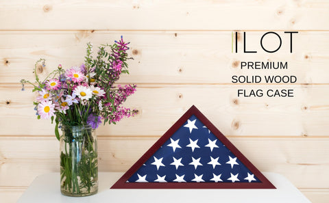 ILOT flag case can be wall-mounted or placed on a table